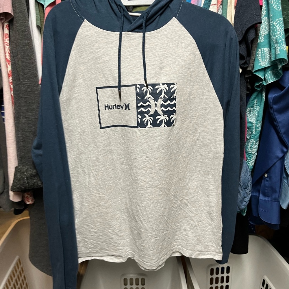 Hurley Blue and Gray Hoodie
